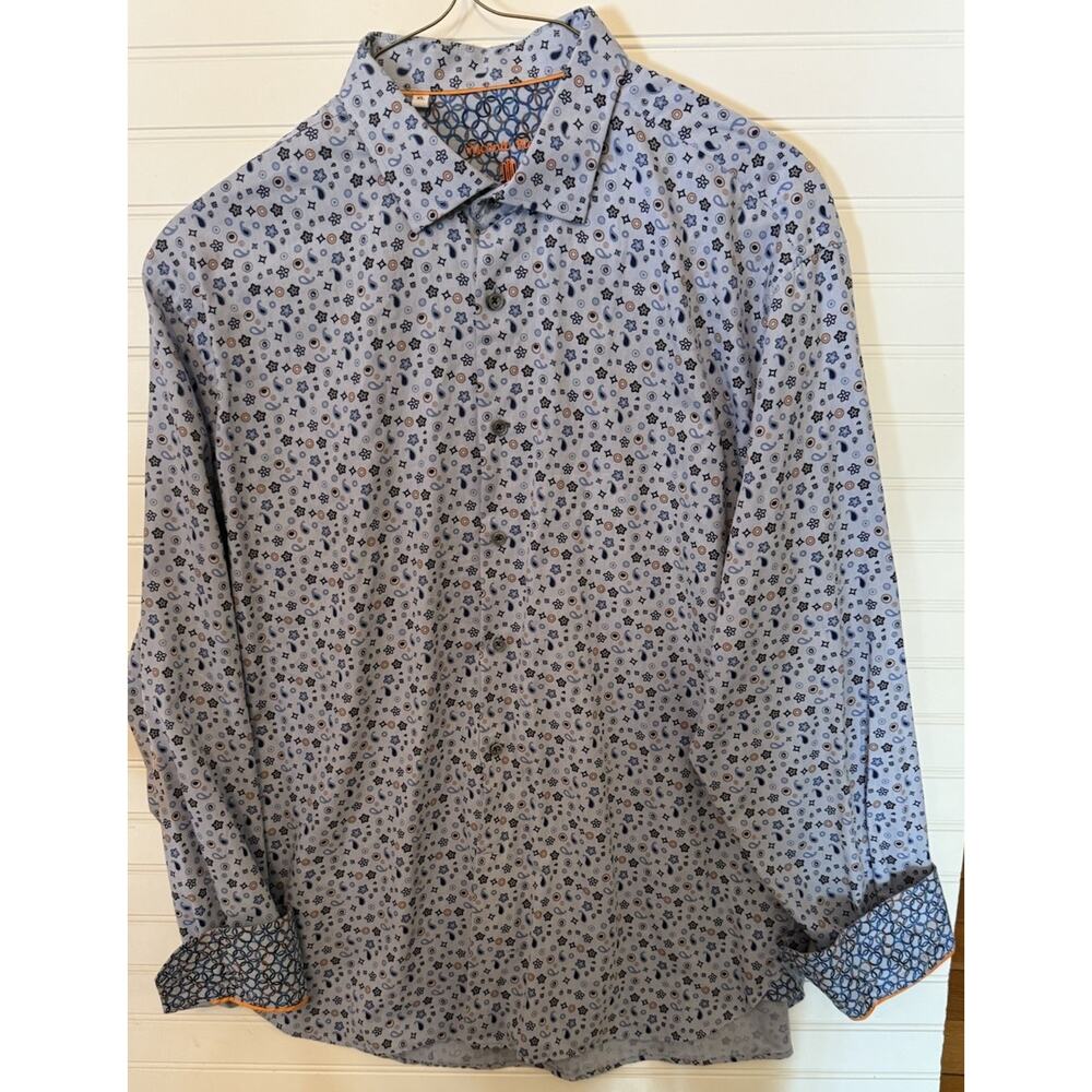 Luchiano Visconti Black Men's Size XL Blue Floral Paisley Button Up Shirt